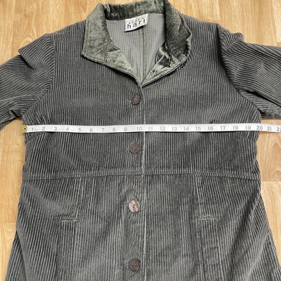 KEREN HART PEPLUM CORDUROY JACKET WOMENS M COTTON VINTAGE GREEN BUTTON FRONT - Picture 7 of 8